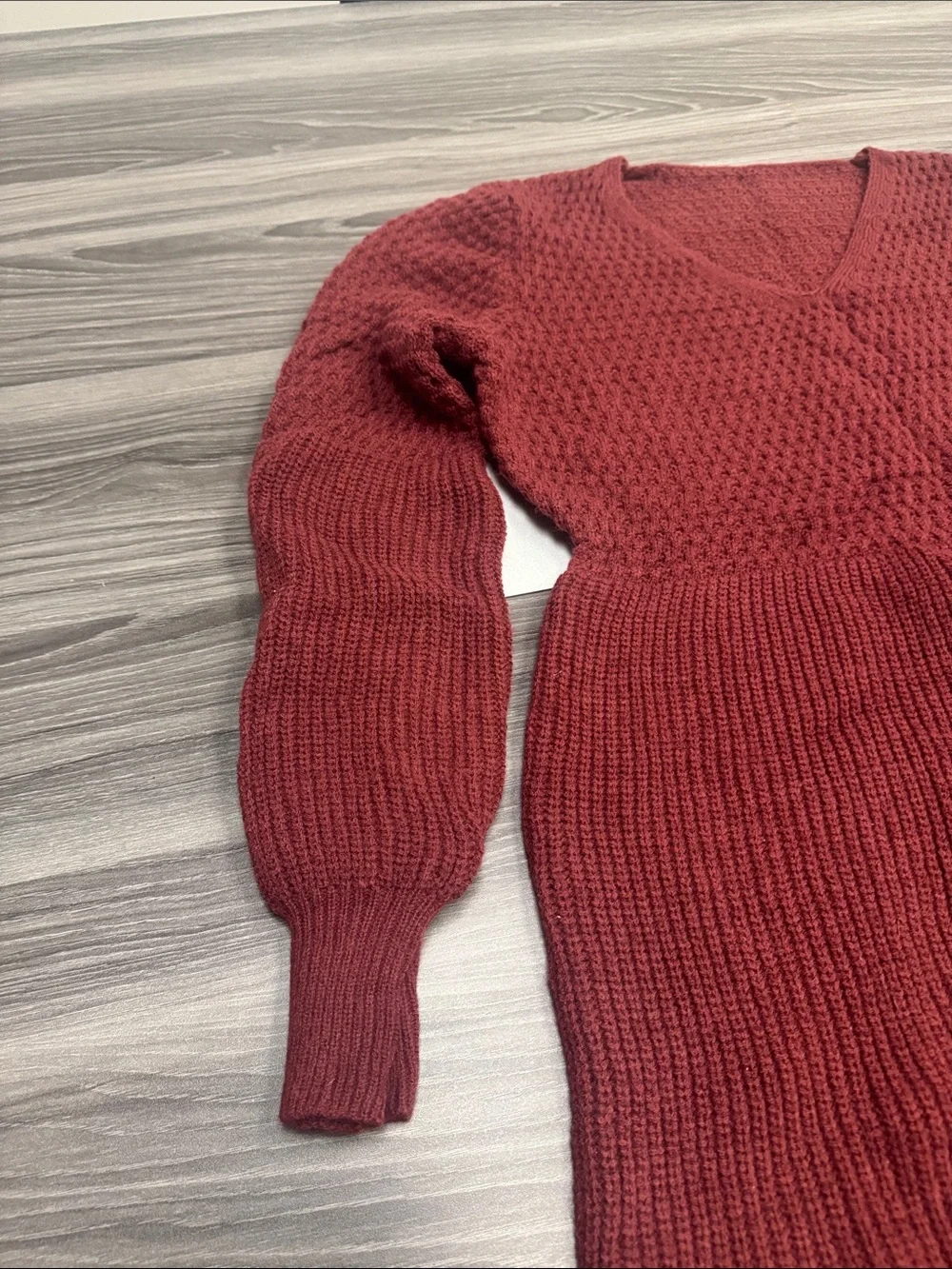 Cupshe Wine Red V-Neck Ribbed Knit Sweater Dress